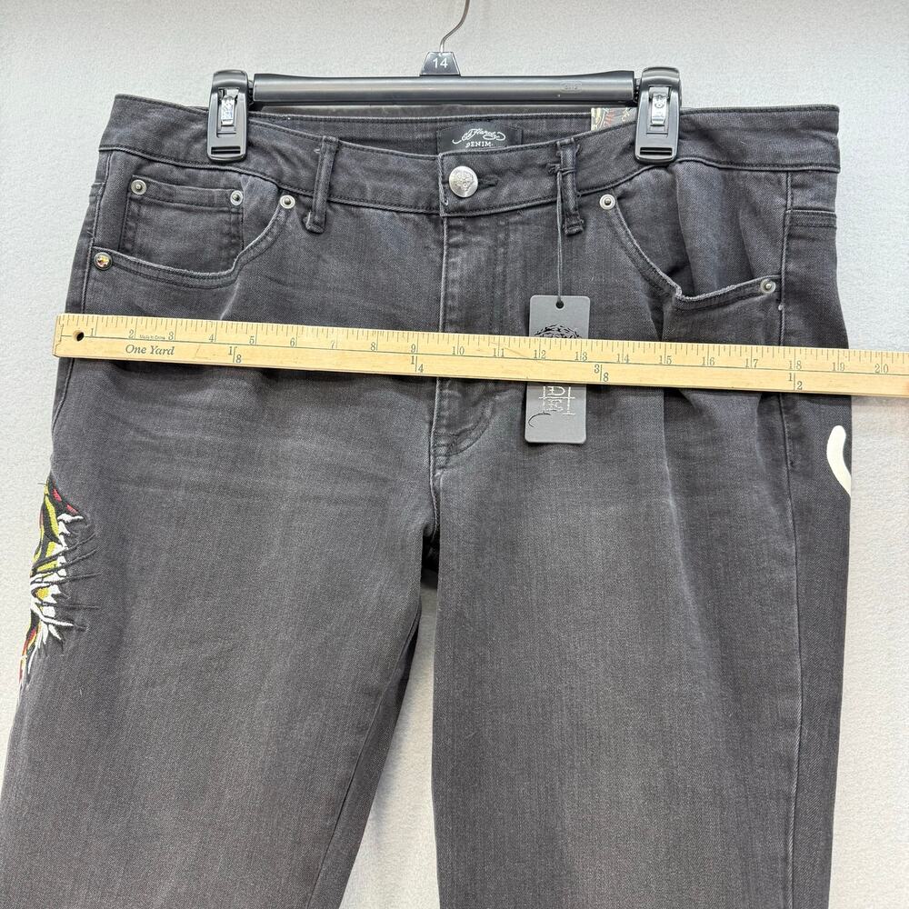 Ed Hardy Jeans Women's 32 (14) Black Embroidered Tiger Slim Flare Y2K Streetwear - Picture 13 of 16